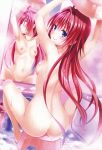  1girl breasts kurosaki_mea long_hair medium_breasts navel nipples no_bra no_pussy nude open_mouth photoshop red_hair simple_background small_breasts soles to_love-ru to_love-ru_darkness toes under_boob very_long_hair 