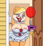 1girls 2021 2d 2d_(artwork) 2d_artwork anthro areola_slip balloon big_breasts black_eyes blonde_hair breasts cleavage clothing clown clown_girl condom condom_packet_strip condom_wrapper cosplay crossover crossover_cosplay detached_sleeves digital_media_(artwork) door doorway dress elbow_gloves eyeshadow female frills furry furry_female gloves halloween holidays huge_breasts it_(film) lagomorph lipstick looney_tunes makeup mammal mature_female milf mommy mother nipple_slip nipples open_door open_mouth patricia_bunny pennywise_the_dancing_clown red_lips short_dress smile takeshi1000 teeth the_looney_tunes_show warner_bros._animation warner_brothers wide_hips