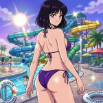  1girls adult_swim alluring bikini bishoujo_senshi_sailor_moon bishoujo_senshi_sailor_moon_r bishoujo_senshi_sailor_moon_s bishoujo_senshi_sailor_moon_supers black_hair blue_sky dario hotaru_tomoe ocean purple_eyes sunset swimming_pool toei_animation toonami viz_media water_park water_slide waterpark waterslide 