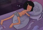 artist_request bed bed_sheet bedroom bedside_table black_hair blush bob's_burgers closed_eyes crotch_rub dry_humping erect_nipples grabbing_pillow hair_clip humping lying_on_bed lying_on_stomach mopgoblin nightstand pillow pillow_humping pleasure_face short_hair shorts socks tina_belcher topless topless_female unworn_eyewear
