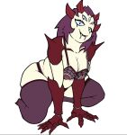 1girl 1girls 4_eyes arachnid arachnid_humanoid archivatumm blue_eyes breasts carnisse_(archivatumm) character_request exoskeleton eyelashes fangs grabbing_ass green_body green_skin grey_body horns insect insect_girl insects joints lingerie oc purple_hair spider spider_girl spider_humanoid thighs two-tone_body