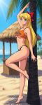  1girl adult_swim alluring bare_legs beach bikini bishoujo_senshi_sailor_moon bishoujo_senshi_sailor_moon_r bishoujo_senshi_sailor_moon_r_the_movie bishoujo_senshi_sailor_moon_s bishoujo_senshi_sailor_moon_s_the_movie bishoujo_senshi_sailor_moon_supers bishoujo_senshi_sailor_moon_supers_the_movie blonde_hair blue_eyes blue_sky dario fanta minako_aino ocean pin_up toei_animation toonami under_boob viz_media 