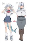  1girl aged_up ai_generated blush closed_eyes embarrassed gawr_gura hips hololive hololive_english huge_breasts light-skinned_female light_skin looking_away mature mature_female mature_woman milf open_mouth peace_sign shark_girl shark_tail small_breasts teen teenage_girl thick_thighs thighs v virtual_youtuber vtuber wide_hips 