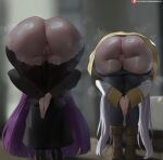  2_girls 2girls amen_pose bent_over big_breasts bubble_butt cleavage doggy_position fern_(sousou_no_frieren) frieren frieren_beyond_journey's_end green_eyes horny inviting_to_sex naked_female nude nude_female oroborus pose purple_eyes purple_hair shaved_pussy sousou_no_frieren standing teasing thick_thighs white_hair 