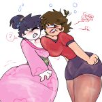 1girl 2_girls annoyed_expression ass ass bethlehem_mcqueen big_ass big_ass big_breasts big_thighs black_hair blaehine breasts breasts brown_hair bun_hair chubby_female female_only japanese_clothes japanese_female leaning_on_person lipstick looking_at_another mature_female milf milf_body milfs nervous_smile oc pressing_breasts pressing_breasts_together short_hair side_view yuko_teshigawara yuri