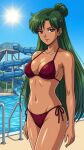  1girl adult_swim alluring big_breasts bikini bishoujo_senshi_sailor_moon bishoujo_senshi_sailor_moon_r bishoujo_senshi_sailor_moon_s bishoujo_senshi_sailor_moon_s_the_movie bishoujo_senshi_sailor_moon_supers bishoujo_senshi_sailor_moon_supers_the_movie black_and_green_hair blue_sky cleavage dario magenta_eyes pin_up setsuna_meiou swimming_pool toei_animation toonami viz_media water_park water_slide waterpark waterslide 
