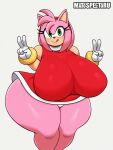 1girls amy_rose anthro artist_name ass ass_bigger_than_head bare_shoulders big_ass big_breasts bracelet breasts breasts_bigger_than_head clothed clothed_female clothing digital_media_(artwork) double_v dress eulipotyphlan female female_focus female_only furry furry_female gigantic_breasts gloves green_eyes hairband hedgehog hourglass_figure huge_ass huge_breasts jewelry large_ass licking_lips looking_at_viewer matospectoru panties pink_fur pink_hair sega short_dress short_hair simple_background sleeveless sleeveless_dress smile solo solo_female solo_focus sonic_(series) sonic_the_hedgehog_(series) thick_thighs thighs tongue tongue_out voluptuous voluptuous_female white_background wide_hips