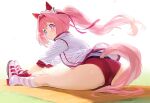  ai_generated back_view backboob bare_arms big_ass big_breasts fat_ass gigantic_ass gym_uniform haru_urara_(umamusume) horse_ears horse_girl horse_tail huge_breasts huge_thighs light-skinned_female light_skin looking_back massive_ass massive_breasts pink_eyes pink_hair ponytail solo_female squatting stretching sweat sweatdrop thick_body thick_female thick_thighs thighs umamusume umamusume_pretty_derby voluptuous voluptuous_female 
