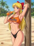  1girl about_to_drink adult_swim alluring bare_legs beach bikini bishoujo_senshi_sailor_moon bishoujo_senshi_sailor_moon_r bishoujo_senshi_sailor_moon_r_the_movie bishoujo_senshi_sailor_moon_s bishoujo_senshi_sailor_moon_s_the_movie bishoujo_senshi_sailor_moon_supers bishoujo_senshi_sailor_moon_supers_the_movie blonde_hair blue_eyes blue_sky dario fanta minako_aino ocean pin_up toei_animation toonami under_boob viz_media 