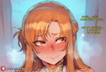 2_girls age_difference artist_name asuna_(sao) asuna_yuuki blush closed_mouth couple duo embarrassed english_text eyebrows_visible_through_hair female/female female_only head_tilt heroine hoorpy hoorpy_(artist) indoors light-skinned_female long_hair looking_away looking_to_the_side love multiple_girls nervous nervous_smile orange_eyes orange_hair quinella quinella_(sword_art_online) shy smile straight_hair sword_art_online sword_art_online_alicization text upper_body very_long_hair villainess wavy_mouth yuri yuuki_asuna
