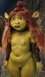  1girl 3d_(artwork) arm_sleeve ass belly black_choker brown_hair choker chudaibastard3d cleft_of_venus completely_nude_female curly_hair dreamworks felicia_(shrek) female_focus gif green_skin long_hair navel nipples nose_piercing nude_female ogre ogre_girl piercing presenting presenting_ass pussy shrek shrek_(series) shrek_5 shy small_breasts younger_female 