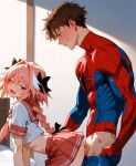  2boys anal astolfo_(fate) crossover fate/apocrypha fate/grand_order fate_(series) femboy gay gay_sex marvel peter_parker rider_of_black sailor_uniform spider-man spider-man_(series) yaoi 