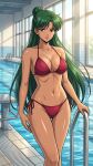  1girl adult_swim alluring big_breasts bikini bishoujo_senshi_sailor_moon bishoujo_senshi_sailor_moon_r bishoujo_senshi_sailor_moon_s bishoujo_senshi_sailor_moon_s_the_movie bishoujo_senshi_sailor_moon_supers bishoujo_senshi_sailor_moon_supers_the_movie black_and_green_hair cleavage dario magenta_eyes pin_up setsuna_meiou swimming_pool toei_animation toonami viz_media 