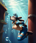  1girl ai_generated asphyxiation barefoot bondage drowning feet female lucario neocorai nintendo nude pokemon solo tagme underwater 