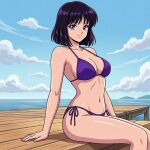 1girl adult_swim alluring beach bikini bishoujo_senshi_sailor_moon bishoujo_senshi_sailor_moon_r bishoujo_senshi_sailor_moon_s bishoujo_senshi_sailor_moon_supers black_hair blue_sky dario hotaru_tomoe ocean purple_eyes toei_animation toonami viz_media 