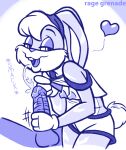 after_fellatio after_sex anthro breasts bunny_ears bunny_girl bunny_tail erect_nipples eyelashes furry furry_female grabbing_penis hair_between_eyes half-closed_eyes heart_symbol lola_bunny long_ears makeup midriff monochrome nipples onomatopoeia open_mouth oral oral_sex ponytail rabbit_ears rabbit_girl rabbit_humanoid rabbit_tail rage_grenade shirt_lift shorts sleeveless space_jam