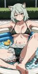 ai_generated bare_thighs big_breasts bikini brown_eyes cameltoe cat_ears cat_girl cat_tail chainsmoker_cat grey_hair huge_breasts huge_thighs light-skinned_female light_skin looking_at_viewer pool poolside short_hair solo_female squatting sweat sweatdrop thick_body thick_female thick_thighs thighs voluptuous voluptuous_female yaniko_satou_(yanineko)