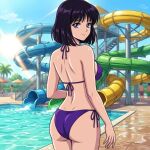  1girl adult_swim alluring bikini bishoujo_senshi_sailor_moon bishoujo_senshi_sailor_moon_r bishoujo_senshi_sailor_moon_s bishoujo_senshi_sailor_moon_supers black_hair blue_sky dario hotaru_tomoe ocean purple_eyes swimming_pool toei_animation toonami viz_media water_park water_slide waterpark waterslide 