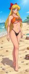  1girl adult_swim alluring bare_legs beach bikini bishoujo_senshi_sailor_moon bishoujo_senshi_sailor_moon_r bishoujo_senshi_sailor_moon_r_the_movie bishoujo_senshi_sailor_moon_s bishoujo_senshi_sailor_moon_s_the_movie bishoujo_senshi_sailor_moon_supers bishoujo_senshi_sailor_moon_supers_the_movie blonde_hair blue_eyes blue_sky dario fanta minako_aino ocean pin_up toei_animation toonami under_boob viz_media 