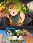 1boy 1girl 2koma absurd_res billboard blue_sky boku_no_hero_academia breasts bright_pupils car_interior censored comic commentary day english_commentary english_text fake_taxi gloves green_eyes green_hair hagakure_tooru half-closed_eyes hanging_breasts high_res izuku_midoriya khyle. leaning_forward long_hair looking_at_viewer lower_teeth_only midoriya_izuku my_hero_academia open_mouth orange_gloves scar sky star-shaped_pupils star_(symbol) subtitled symbol-shaped_pupils teeth white_pupils