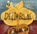  1girl 2026 absurd_res anthro ass balls big_ass big_balls black_eyes body_writing deltarune digital_media_(artwork) english_text fangs genitals half-closed_eyes high_res huge_ass huge_balls hyper hyper_balls hyper_genitalia lizard looking_at_viewer looking_back male monster_kid_(undertale) narrowed_eyes nude plushtrapboyuwu profanity question_mark reptile scalie teeth text undertale_(series) writing_on_ass writing_on_butt yellow_body 