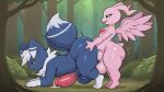  2_tails 2_toes 3_fingers 4k absurd_res ai_generated all_fours anal anal_penetration animal_genitalia anthro anthro_on_anthro anthro_penetrated anthro_penetrating anthro_penetrating_anthro ass balls bandai_namco big_balls big_penis big_tail biped blue_body blue_fur blue_sclera blush bodily_fluids crossover cum cum_in_ass cum_inside cum_on_body cum_on_butt cum_on_ground cum_on_penis digimon digimon_(species) duo fangs feet fingers fluffy_(artist) fluffy_tail forest fur generation_6_pokemon genital_fluids genitals gold_ring green_eyes half-closed_eyes hand_on_butt head_tuft heart_(marking) high_res huge_balls huge_penis long_ears looking_at_another looking_at_partner male male/male male_penetrated male_penetrating male_penetrating_male marineangemon meowstic motion_lines multi_tail narrowed_eyes neck_tuft nintendo no_pupils open_mouth open_smile outside_sex penetration penile penile_penetration penis penis_in_ass pink_body plant pokemon pokemon_(species) sex sheath smile smiling_at_another smiling_at_partner snout standing tail teeth toes tongue tongue_out tree tuft white_body white_fur wings yiff_ai_(director) 