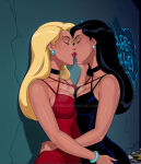  2_girls against_wall alternate_costume bare_arms bare_shoulders birds_of_prey black_canary black_choker black_dress black_hair blonde_female blonde_hair blue_bracelet bracelet breast_press breasts choker cleavage closed_eyes collarbone couple criss-cross_halter critadako dc_comics dinah_lance dress duo earrings female/female female_only friends green_arrow_(series) helena_bertinelli heroine hugging huntress_(dc) indoors jewelry justice_league justice_league_unlimited kissing light-skinned_female light_skin lips lipstick long_hair love makeup medium_breasts multiple_girls mutual_yuri neck painted_wall pearl pearl_earrings red_dress red_lipstick romantic romantic_couple shadow sleeveless sleeveless_dress straight_hair superheroine symmetrical_docking yuri 