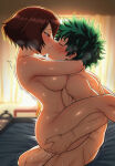 1boy 1girl age_difference ai_generated areola ass_grab bare_thighs big_breasts boku_no_hero_academia brown_eyes brown_hair closed_eyes green_hair huge_breasts huge_thighs implied_sex izuku_midoriya kissing light-skinned_female light-skinned_male light_skin mandalay massive_breasts mature_female muscular_male my_hero_academia nipples nude nude_female nude_male older_woman_and_younger_boy puffy_nipples pussy_juice short_hair squatting sweat sweatdrop thick_body thick_female thick_thighs thighs voluptuous voluptuous_female
