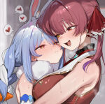 2_girls ai_generated blue_hair blush braided_ponytail embarrassed gigantic_breasts heterochromia hololive hololive_japan houshou_marine huge_breasts hugging light-skinned_female light_skin massive_breasts multicolored_hair orange_eyes rabbit_ears red_hair squatting sweat sweatdrop twin_tails underdog454545 usada_pekora virtual_youtuber voluptuous voluptuous_female yuri