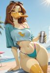  ai_generated alcohol bare_thighs big_breasts bikini black_eyes brown_hair duck fur furry furry_female gta_vi_cover_girl huge_breasts huge_thighs long_hair looking_at_viewer looney_tunes solo_anthro sunglasses sunglasses_on_head thick_body thick_female thick_thighs thighs tina_russo voluptuous voluptuous_female warner_brothers yellow_body yellow_fur yellow_skin yellowsli 