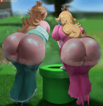  2_girls 2girls bent_over big_breasts blonde_hair blue_eyes bubble_butt cleavage doggy_position horny inviting_to_sex mario_(series) mario_bros naked_female nude nude_female oroborus pose princess_peach princess_rosalina rosalina rosalina_(mario) rosalina_(mario_galaxy) shaved_pussy standing super_mario_bros. teasing thick_thighs 