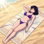  1girl adult_swim alluring beach bikini bishoujo_senshi_sailor_moon bishoujo_senshi_sailor_moon_r bishoujo_senshi_sailor_moon_s bishoujo_senshi_sailor_moon_supers black_hair blue_sky dario hotaru_tomoe ocean purple_eyes toei_animation toonami viz_media 