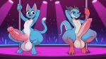  2_horns 3_fingers 3_toes 4_fingers 4k absurd_res ai_generated anthro balls big_balls big_ears big_penis biped black_claws black_eyes black_horn blue_body blue_fur bodily_fluids breath claws dancing duo emanata erection exceed eyebrows fairy_tail fan_character fangs feet felid fingers fur genital_fluids genitals grey_eye hand_behind_head happy_(fairy_tail) high_res holding_pole horn huge_balls huge_penis hyper hyper_genitalia hyper_penis kobold leaking_precum long_tail looking_at_viewer male mammal mouth_closed nightclub open_mouth open_smile penile_spines penis pole pole_dancing precum precum_on_penis red_body scalie smile smiling_at_viewer snout tail teeth toe_claws toes whiskers white_body white_eyebrows white_fur yiff_ai_(director) 