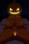 ai_generated anthro bedroom big_breasts dark five_nights_at_freddy's five_nights_at_freddy's_4 glowing_pussy halloween jack_o_pumpkin_(fnaf) night nipples nude pumpkin_girl pussy scary