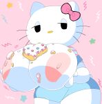  1girls 2d_(artwork) 2d_artwork anthro areola areolae big_breasts black_eyes bow breasts breasts_bigger_than_head breasts_bigger_than_torso breasts_squeezed_together cake cassettedream cat_girl clothed clothed_female clothing digital_media_(artwork) dream-cassette exposed_breasts felid feline felis female female_only food food_on_body food_play furry furry_female hair_bow half-closed_eyes hello_kitty hello_kitty_(character) hello_kitty_(series) holding_food hoshime hourglass_figure huge_breasts leaning_forward looking_at_viewer mob_face multicolored_clothes nipples overalls pink_shirt presenting_breasts ribbon sanrio shirt short_shorts shortstack simple_background solo solo_female star_(symbol) striped_shirt thick_thighs two-tone_shirt two_tone_clothing whiskers white_fur white_shirt wide_hips 