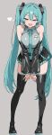  1girl 1girl 1girl 2025 37bannai ai_generated aqua_eyes aqua_hair aqua_nails bare_shoulders bare_thighs big_breasts black_footwear blue_eyes blue_hair boots breasts clothed clothing detached_sleeves female_only full_body grey_background heart high_res leaning_forward long_hair looking_at_viewer miku_hatsune nail_polish neck_tie number_tattoo open_mouth pleated_skirt shirt simple_background skirt sleeveless smile stockings tattoo thick_thighs thigh_high_boots thighs twin_tails very_long_hair vocaloid zettai_ryouiki 