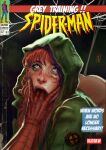 1boy 1girl absurd_res ass blue_eyes comic_cover cover cover_page english_text freckles green_jacket hetero high_res jacket jean_grey logo marvel marvel_cinematic_universe open_mouth oral peter_parker rajdraw red_hair runny_makeup sadie_sink silk spider-man spider-man:_brand_new_day spider-man_(series) spider_web x-men