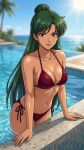  1girl adult_swim alluring big_breasts bikini bishoujo_senshi_sailor_moon bishoujo_senshi_sailor_moon_r bishoujo_senshi_sailor_moon_s bishoujo_senshi_sailor_moon_s_the_movie bishoujo_senshi_sailor_moon_supers bishoujo_senshi_sailor_moon_supers_the_movie black_and_green_hair blue_sky cleavage dario magenta_eyes pin_up setsuna_meiou swimming_pool toei_animation toonami viz_media 