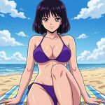 1girl adult_swim alluring beach bikini bishoujo_senshi_sailor_moon bishoujo_senshi_sailor_moon_r bishoujo_senshi_sailor_moon_s bishoujo_senshi_sailor_moon_supers black_hair blue_sky dario hotaru_tomoe ocean purple_eyes toei_animation toonami viz_media