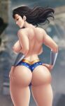  1female 1girl backboob backless big_ass big_breasts black_hair clothed dat_ass dc_comics diana_prince female female_only flowerxl from_behind looking_at_viewer nipples no_underwear panties pussy_bulge rear_view solo superhero thick_thighs wonder_woman wonder_woman_(series) 