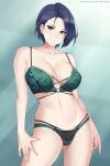  1girl alluring aslind_samure aslindsamure ass_visible_through_thighs big_breasts blue_hair blush bra breasts female_only fire_emblem fire_emblem:_three_houses green_and_black_panties green_bra green_panties mature_female nintendo panties purple_eyes shamir_nevrand short_hair thick_thighs 