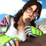  1boy 1girl blowjob brown_eyes brown_hair dark-skinned_male dark_skin fellatio glasses gloves julia_chang koyz3d namco tekken tekken_3 tekken_4 tekken_5_dark_resurrection tekken_7 tekken_tag_tournament tekken_tag_tournament_2 