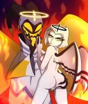  1boy 1girl adam_(hazbin_hotel) angel angel_girl angel_wings ass ass_grab black_halo clothed_male_nude_female halo hazbin_hotel lute_(hazbin_hotel) nude sweethysteria vivienne_medrano white_halo 