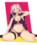  1girl alluring big_breasts bikini fire_emblem fire_emblem_awakening fire_emblem_heroes messatsu_tan robin_(female)_(summer)_(fire_emblem) robin_(fire_emblem) robin_(fire_emblem)_(female) robin_(summer)_(fire_emblem)_(female) twin_tails white_hair 