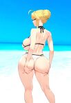 1girl ai_generated artoria_pendragon ass beach big_ass big_breasts bikini breasts dat_ass dclp fate/grand_order fate_(series) from_behind grabbing_own_ass huge_ass huge_breasts inviting_to_sex looking_at_viewer looking_back pov_eye_contact provocative suggestive teasing_viewer