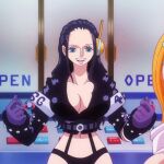  2_girls big_breasts black_hair black_panties blue_eyes breasts long_hair mature_female nami_(one_piece) nico_robin one_piece orange_hair panties pervert pervert_female sex_invitation sexually_suggestive smile 