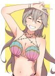 1girl alluring alternate_costume bakaretsu bikini breasts cleavage closed_eyes corrin_(fire_emblem) corrin_(fire_emblem)_(female) female_only fire_emblem fire_emblem_cipher fire_emblem_fates grey_hair medium_breasts nintendo official_alternate_costume seashell_bra swimsuit v