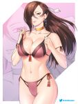  1girl adjusting_bikini adjusting_swimsuit alluring alternate_costume armlet bangs bare_arms bare_midriff bare_shoulders bare_thighs belly big_breasts bikini braid breasts brown_eyes brown_hair child_bearing_hips choker cleavage collarbone curvaceous curvy curvy_female curvy_figure earrings etchimune female_focus female_only fire_emblem fire_emblem_fates fire_emblem_heroes hair_over_eye hair_over_one_eye hair_ribbon hips hourglass_figure human human_focus human_only jewelry kagero_(fire_emblem) light-skinned_female light_skin long_hair mature mature_female mature_woman midriff navel ninja_girl nintendo one_eye_covered one_eye_obstructed pink_bikini pink_swimsuit ribbon ribbon_in_hair ring solo_female solo_focus stomach strap_pull swimsuit thick_hips thighs white_ribbon wide_hips yellow_choker 