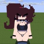  1girl big_breasts big_eyebrows femscrub goth goth_girl looking_at_viewer milf minecraft nail_polish ponytail smug striped_legwear thong 