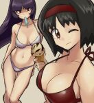  2_girls alluring bare_arms bare_legs bare_shoulders big_breasts bikini cleavage creatures_(company) erika erika_(pokemon) food game_freak gym_leader ice_cream ice_cream_cone long_hair looking_at_viewer midriff multiple_girls nakaba navel nintendo one_eye_closed pokemon pokemon_frlg pokemon_rgby popsicle red_bikini sabrina sabrina_(pokemon) short_hair sideboob simple_background smile swimsuit white_bikini wink 